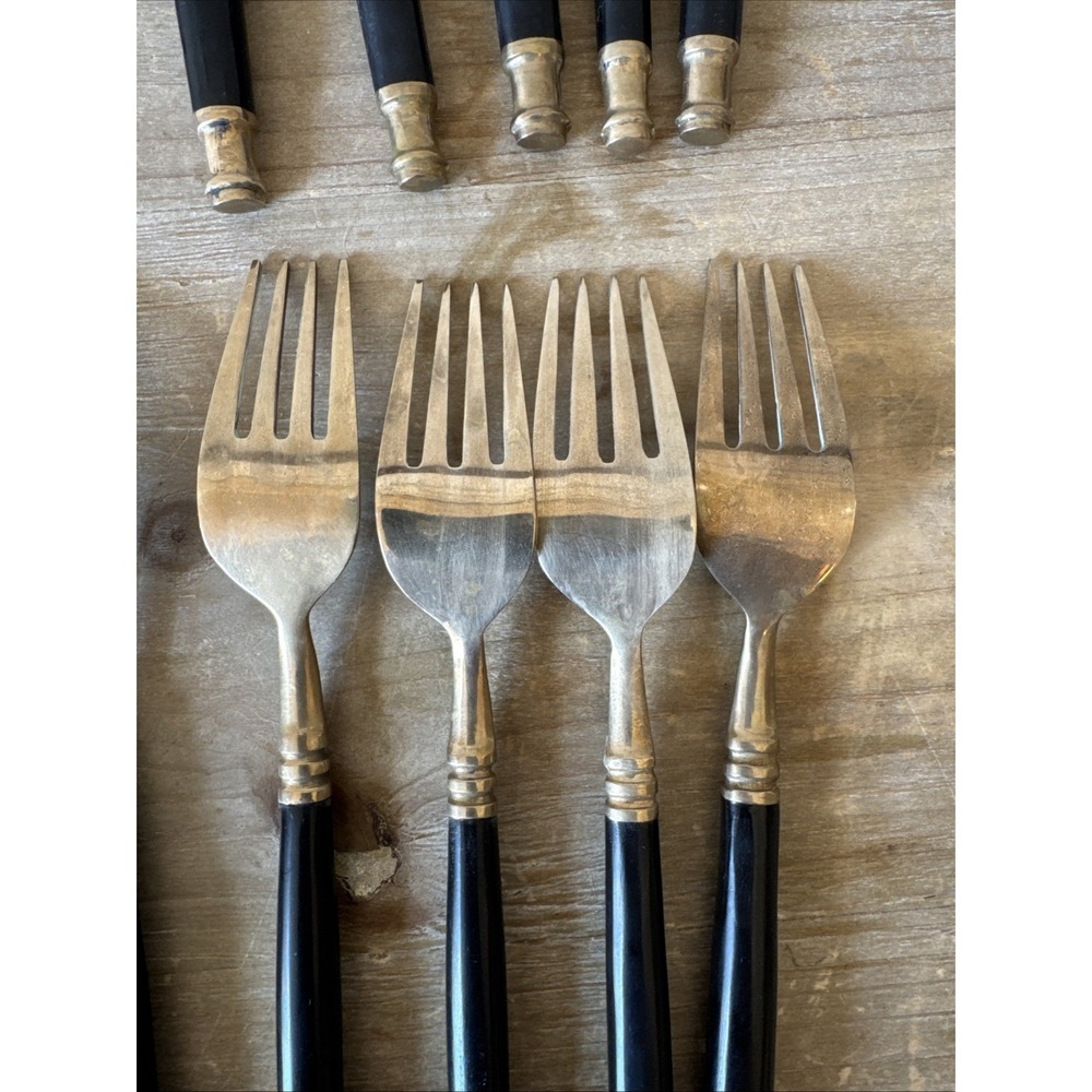 Vintage Brass & Black Bakelite Set Flatware Silverware 32 Piece Set - Picture 7 of 13